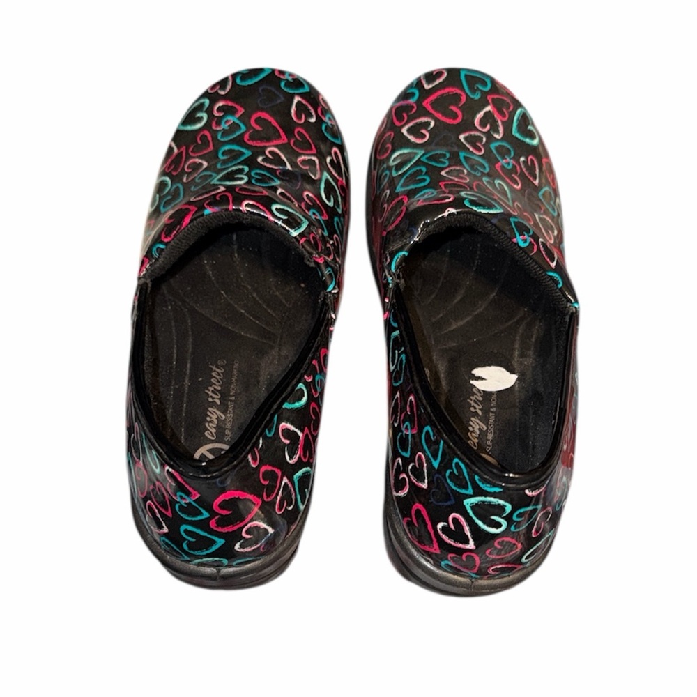 Easy Spirit Women's Heart Patterned Clogs - Black, Pink, and Blue, Size 9